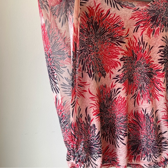 Cleo Pink Floral Vacation Blouse Sz S Lightweight Resort Top Drawstring Tunic - Picture 4 of 15